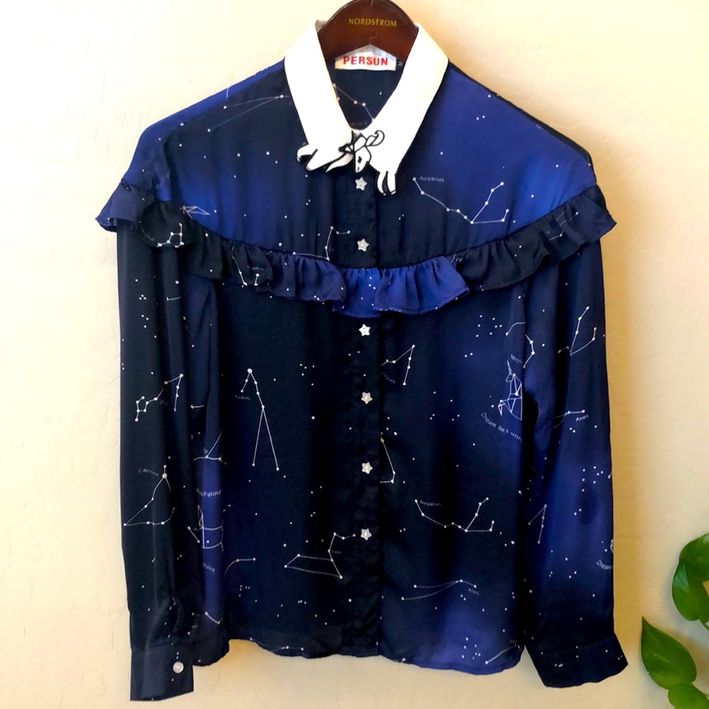 PERSUN Miss Patina unicorn Zodiac Sky silky shirt